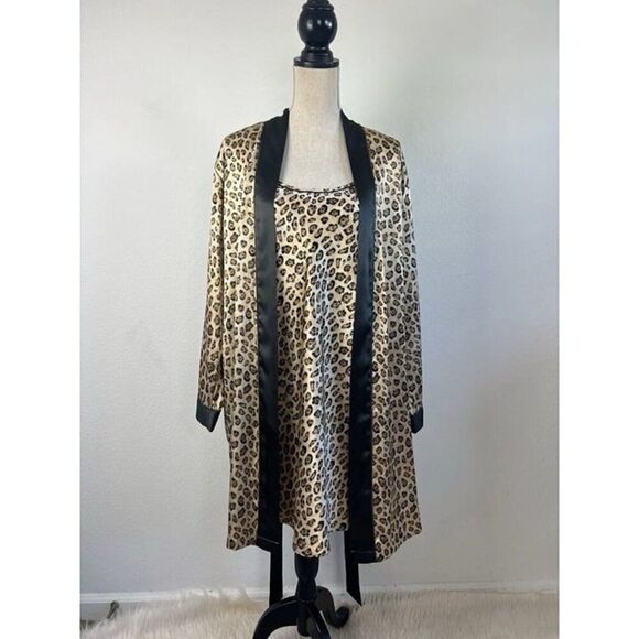 Valerie Stevens Vintage Satin Animal Print Cheers Kimono Robe & Slip Dress Med - Picture 3 of 11